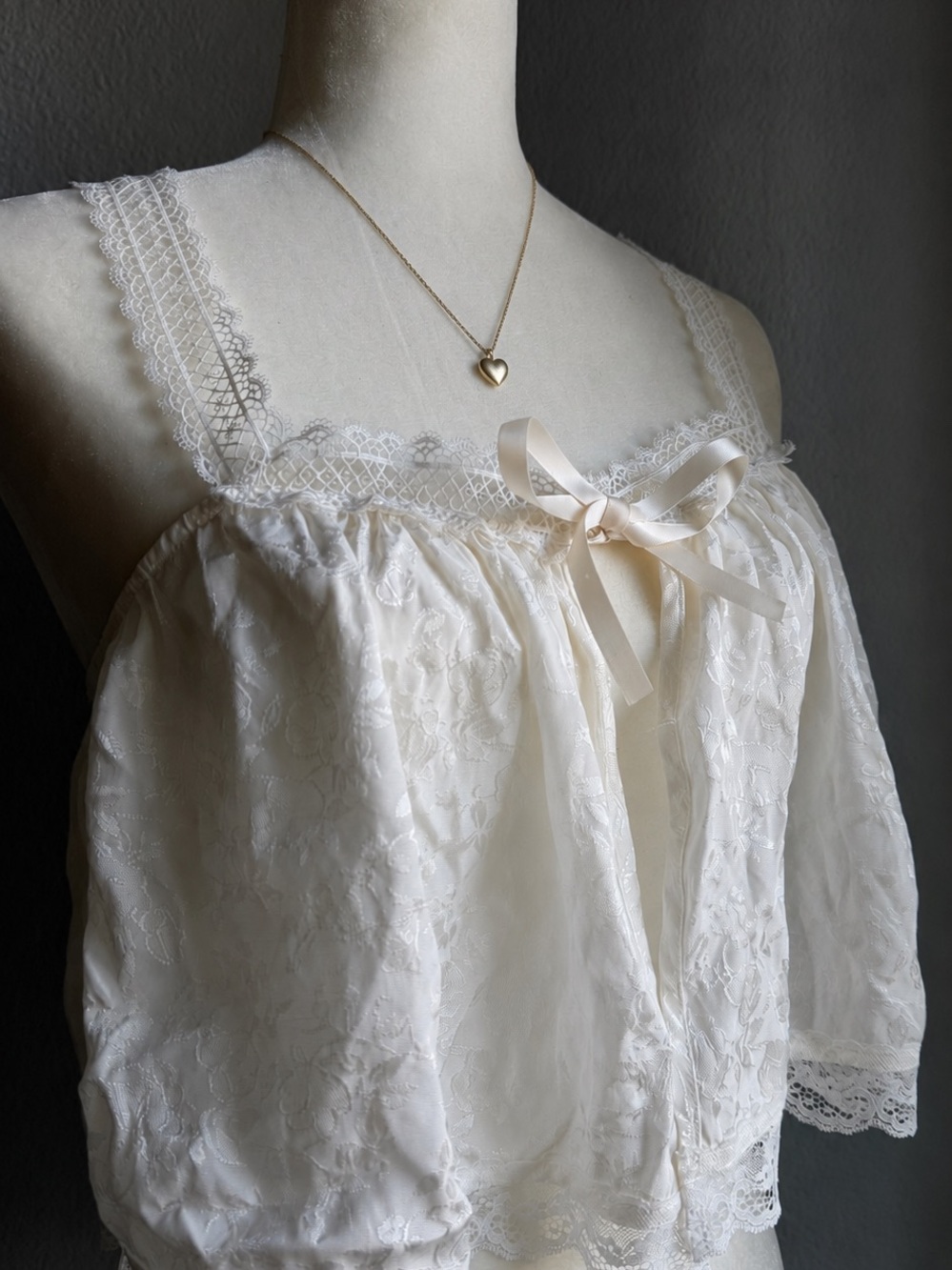 NWT For Love & Lemons Disco Elise  Jacquard Lace Open Front Top White Size M